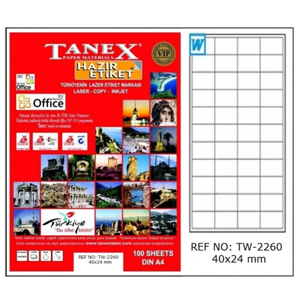 Tanex Laser Etiket 100 YP 40x24 MM Laser-Copy-Inkjet TW-2260