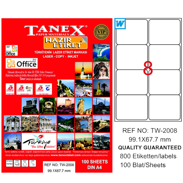 Tanex Laser Etiket 100 YP 99.1x67.7 Laser-Copy-Inkjet TW-2008