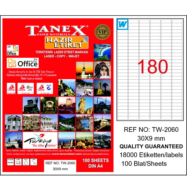 Tanex Laser Etiket 100 YP 30x9 Laser-Copy-Inkjet TW-2060