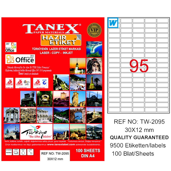 Tanex Laser Etiket 100 YP 30x12 Laser-Copy-Inkjet TW-2095