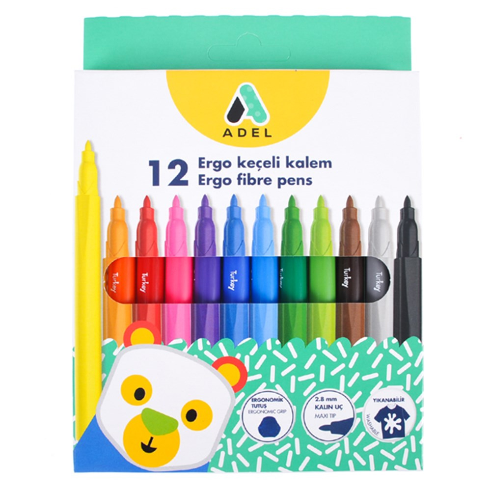 Adel Keçeli Kalem 12 Renk Ergo Yıkanabilir